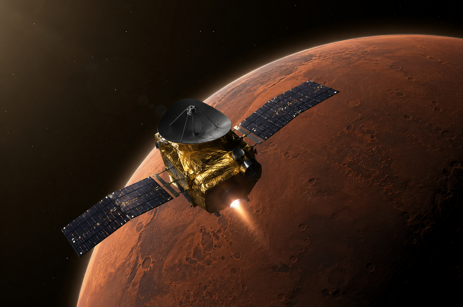 Atmospheric image of a space satellite orbiting Mars — background art for the SETI: Search for Extraterrestrial Intelligence board game